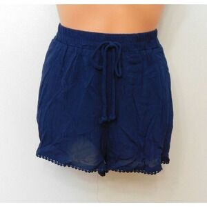 JR6 Be Bop Navy High Waist Juniors' Solid Pom Pom Shorts - Size XL